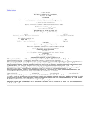 Thumbnail Texas Capital Bancshares 10-K Annual Report 2018