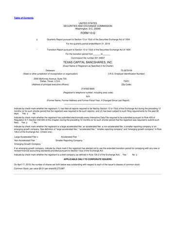 Thumbnail Texas Capital Bancshares 10-Q Quarterly Report FY2019 