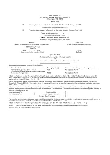 Thumbnail Texas Capital Bancshares 10-Q Quarterly Report FY2021 