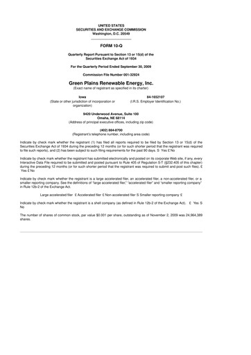 Thumbnail Green Plains 10-Q Quarterly Report FY 