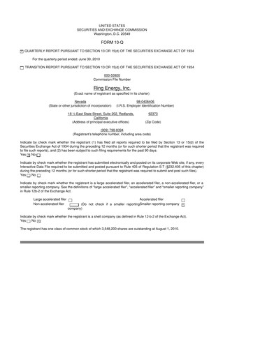 Miniature Ring Energy
 10-Q Rapport trimestriel  