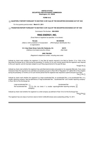 Miniature Ring Energy
 10-Q Rapport trimestriel  