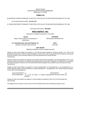 Miniature Ring Energy
 10-Q Rapport trimestriel  