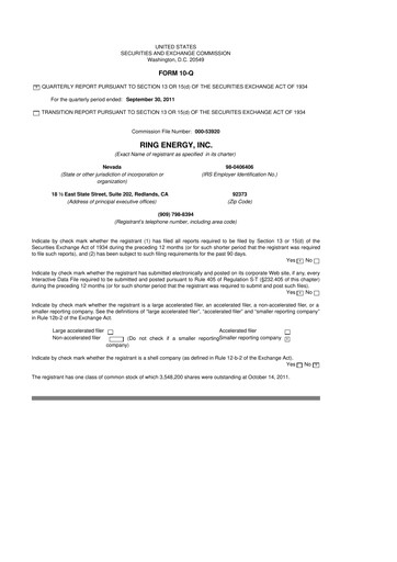 Miniature Ring Energy
 10-Q Rapport trimestriel 2011 