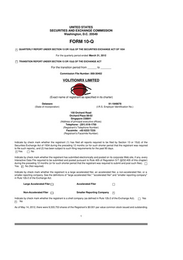 Thumbnail VolitionRx 10-Q Quarterly Report FY2012 