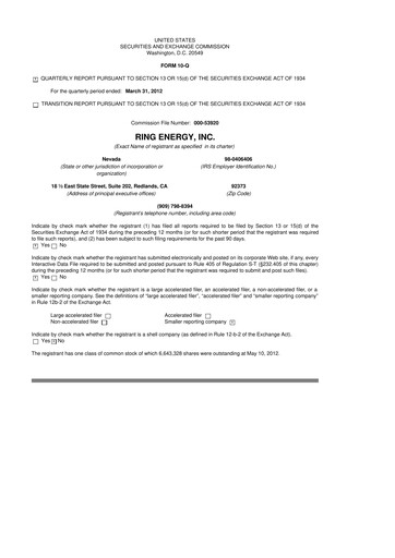 Miniature Ring Energy
 10-Q Rapport trimestriel 2012 