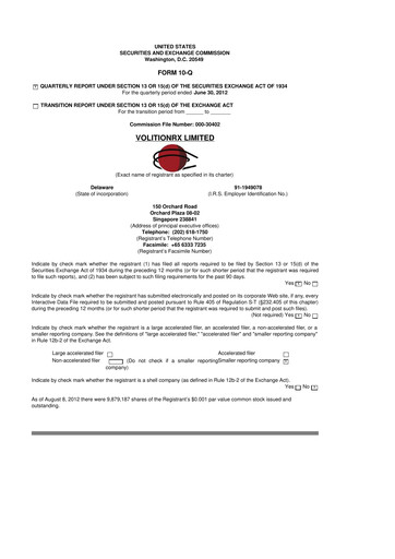 Thumbnail VolitionRx 10-Q Quarterly Report FY2012 