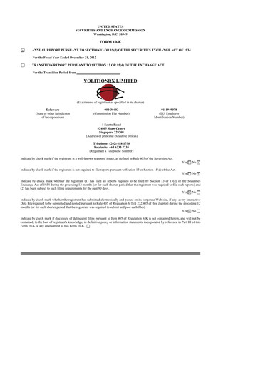 Thumbnail VolitionRx 10-K Annual Report 2012