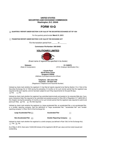 Thumbnail VolitionRx 10-Q Quarterly Report FY2013 