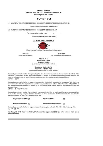 Thumbnail VolitionRx 10-Q Quarterly Report FY2013 