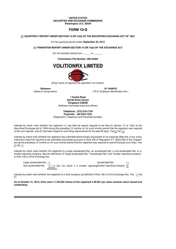 Thumbnail VolitionRx 10-Q Quarterly Report FY2013 