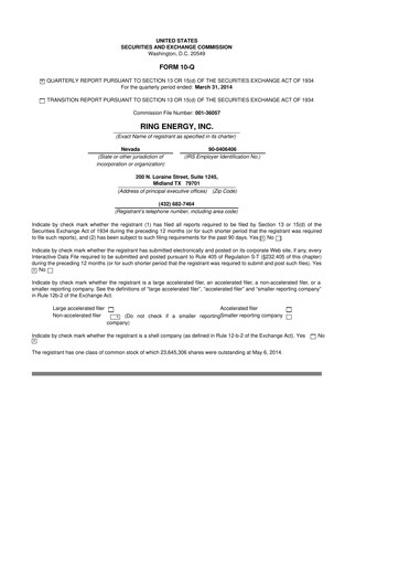 Miniature Ring Energy
 10-Q Rapport trimestriel 2014 
