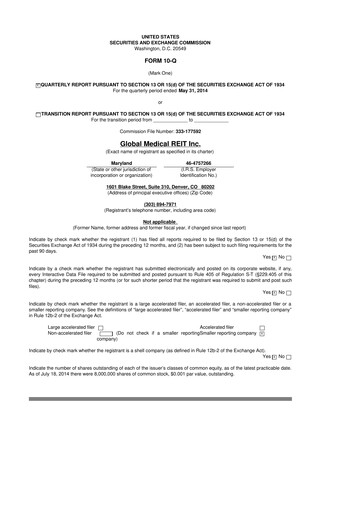 Thumbnail Global Medical REIT
 10-Q Quarterly Report FY 