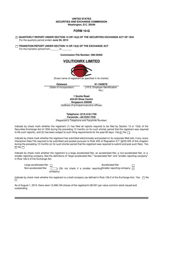 Thumbnail VolitionRx 10-Q Quarterly Report FY2014 