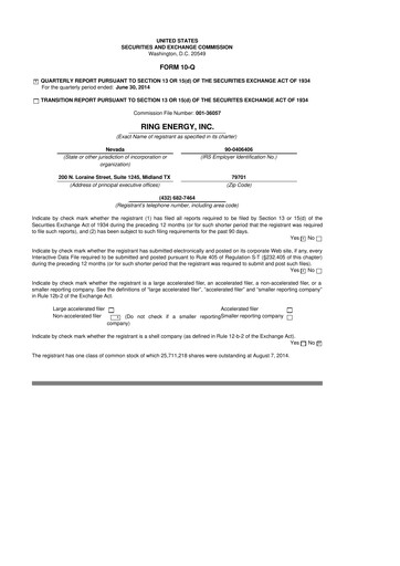 Miniature Ring Energy
 10-Q Rapport trimestriel 2014 