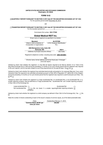 Thumbnail Global Medical REIT
 10-Q Quarterly Report FY2015 