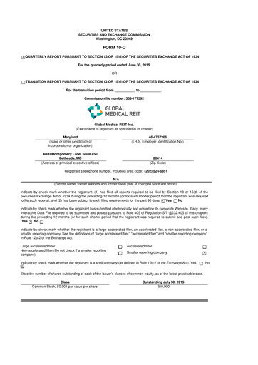 Thumbnail Global Medical REIT
 10-Q Quarterly Report FY2015 