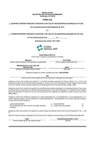Thumbnail Global Medical REIT
 10-Q Quarterly Report FY2015 