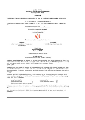 Thumbnail VolitionRx 10-Q Quarterly Report FY2016 