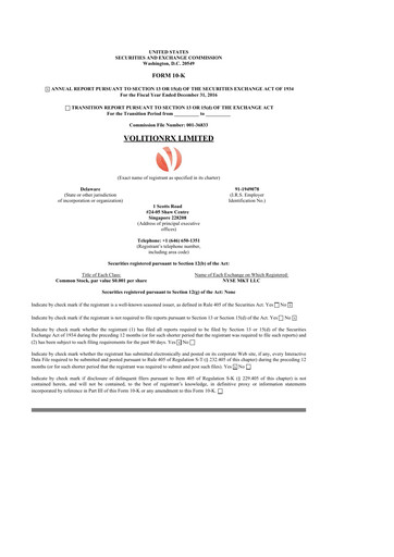 Thumbnail VolitionRx 10-K Annual Report 2016