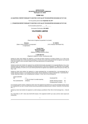 Thumbnail VolitionRx 10-Q Quarterly Report FY2017 