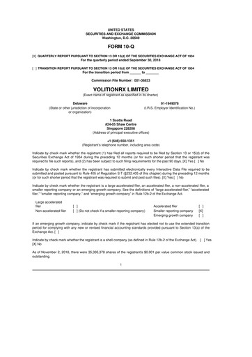 Thumbnail VolitionRx 10-Q Quarterly Report FY2018 