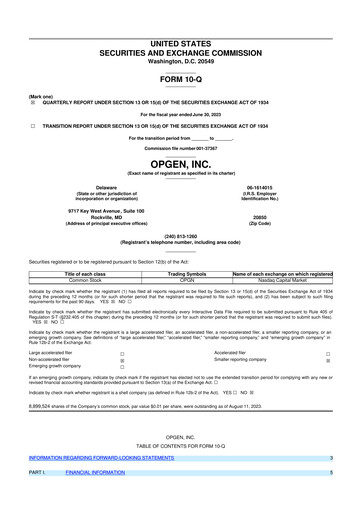 Thumbnail OpGen
 10-Q Quarterly Report FY 