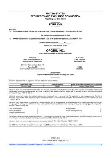 Thumbnail OpGen
 10-Q Quarterly Report FY 