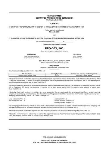 Miniature Pro-Dex 10-Q Rapport trimestriel 2024 