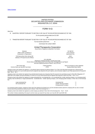 Thumbnail United Therapeutics 10-Q Quarterly Report FY2021 