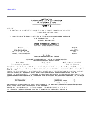 Thumbnail United Therapeutics 10-Q Quarterly Report FY 