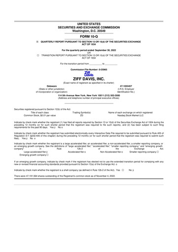 Miniature Ziff Davis 10-Q Rapport trimestriel 2022 