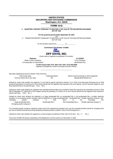 Miniature Ziff Davis 10-Q Rapport trimestriel 2023 