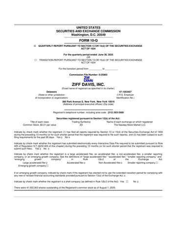 Miniature Ziff Davis 10-Q Rapport trimestriel 2025 