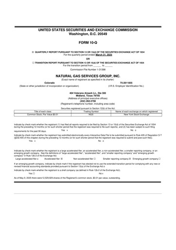 Vorschaubild Natural Gas Services Group 10-Q Quartalsbericht 2025 