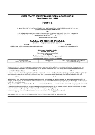 Vorschaubild Natural Gas Services Group 10-Q Quartalsbericht 2025 