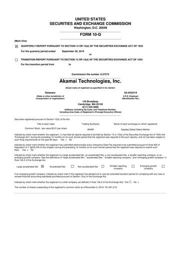 Thumbnail Akamai
 10-Q Quarterly Report FY2019 