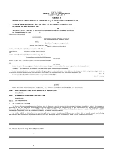 Thumbnail AudioCodes 20-F Annual Report 