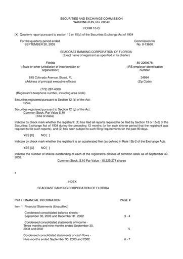 Thumbnail Seacoast Banking 10-Q Quarterly Report FY 