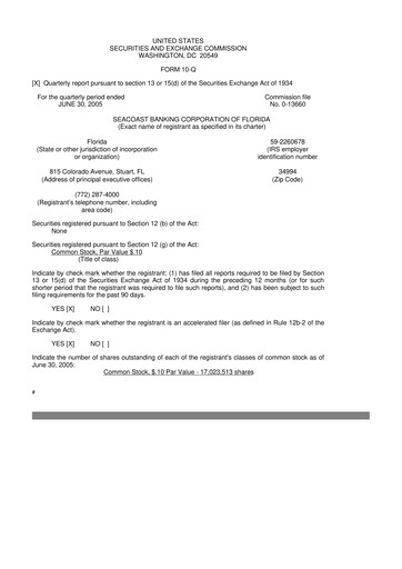 Thumbnail Seacoast Banking 10-Q Quarterly Report FY 