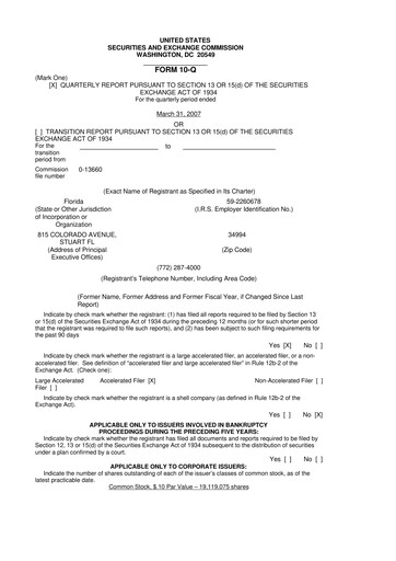 Thumbnail Seacoast Banking 10-Q Quarterly Report FY 