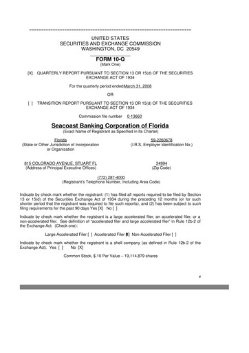Thumbnail Seacoast Banking 10-Q Quarterly Report FY 