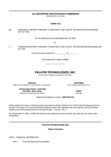 Thumbnail Palatin Technologies 10-Q Quarterly Report FY 