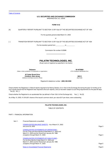 Thumbnail Palatin Technologies 10-Q Quarterly Report FY 