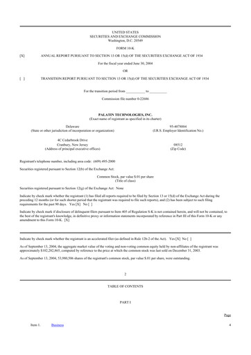 Thumbnail Palatin Technologies 10-K Annual Report 