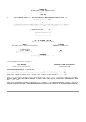 Thumbnail Palatin Technologies 10-K Annual Report 