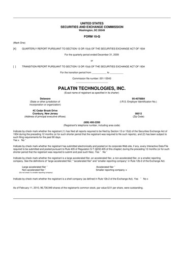 Thumbnail Palatin Technologies 10-Q Quarterly Report FY 