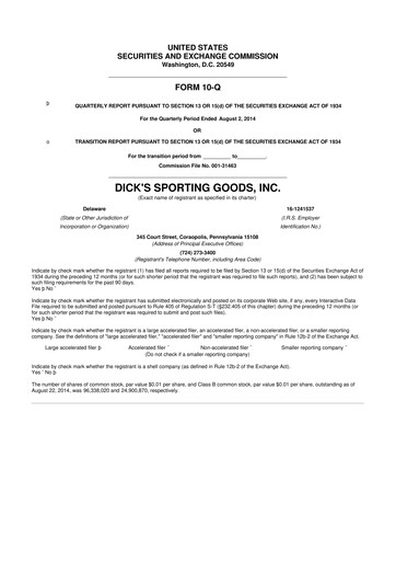 Thumbnail Dick's Sporting Goods
 10-Q Quarterly Report FY2014 