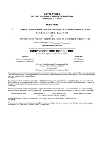 Thumbnail Dick's Sporting Goods
 10-Q Quarterly Report FY2015 