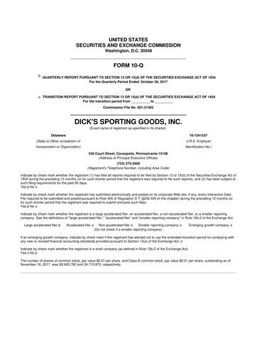 Thumbnail Dick's Sporting Goods
 10-Q Quarterly Report FY2017 